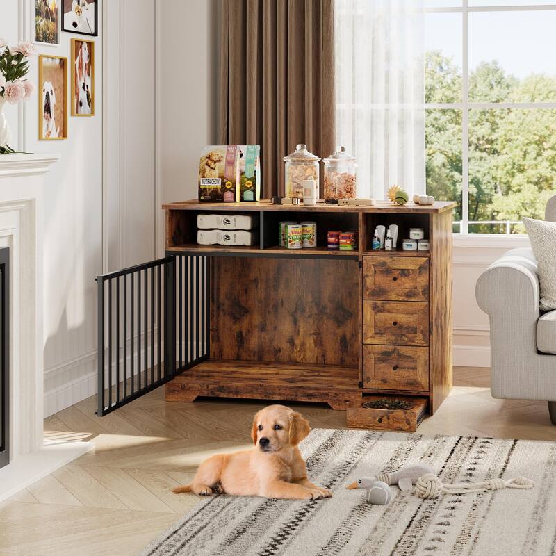 Dog Crate Furniture with Storage Drawers, End Table Design