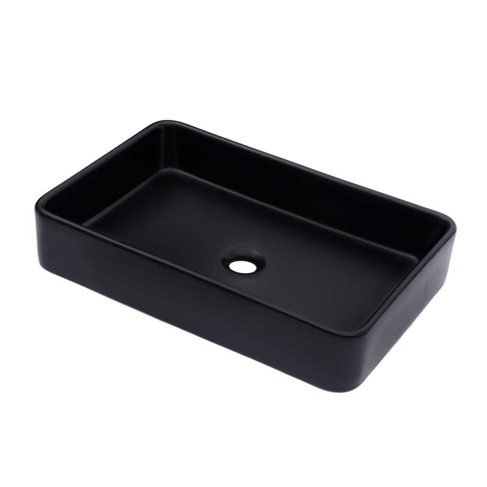 Dornberg 24"x16" Black Ceramic Rectangular Vessel Bathroom Sink