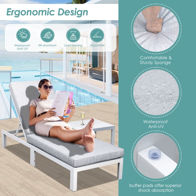 FINCATI Aluminum Pool Loungers for Deck, Adjustable Lounge Chair Pool, Luxury Cushioned Patio Chaise Lounges with Coffee Table