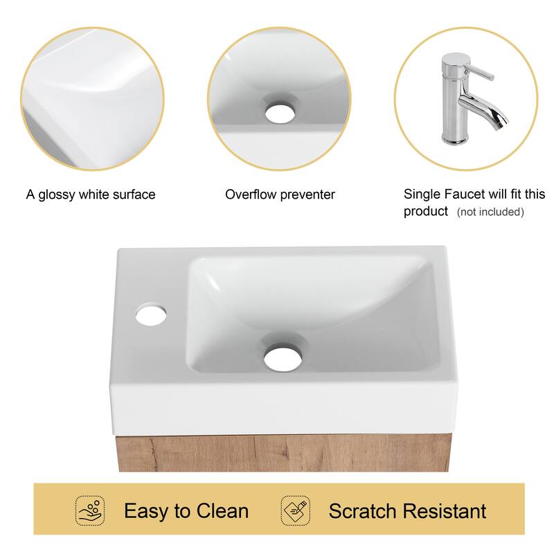 Malwee 16" Floating Bathroom Vanity, Wall Mounted Bathroom Vanity with Resin Sink,Soft Close Door and Side Shelf