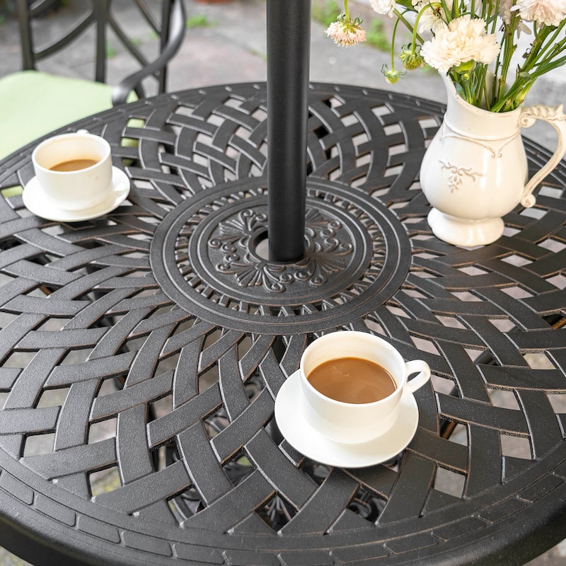 Outdoor 31'' Round Cast Aluminum Bistro Table with Umbrella Hole