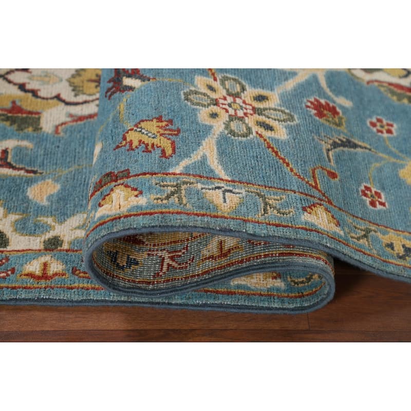 Light Blue Oushak Runner Rug Handmade Transitional Wool Carpet - 2'9" x 9'9"