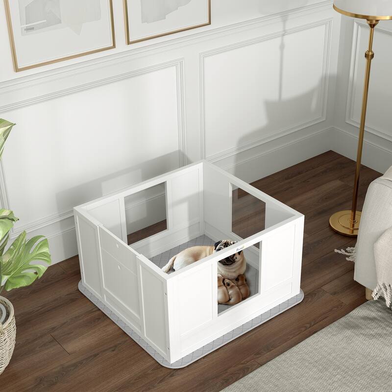 PawHut Whelping Box for Dogs with Waterproof Whelping Pad, Dog Whelping Pen with Clear Panels, 33.1" L x 31.5" W x 18.9" H