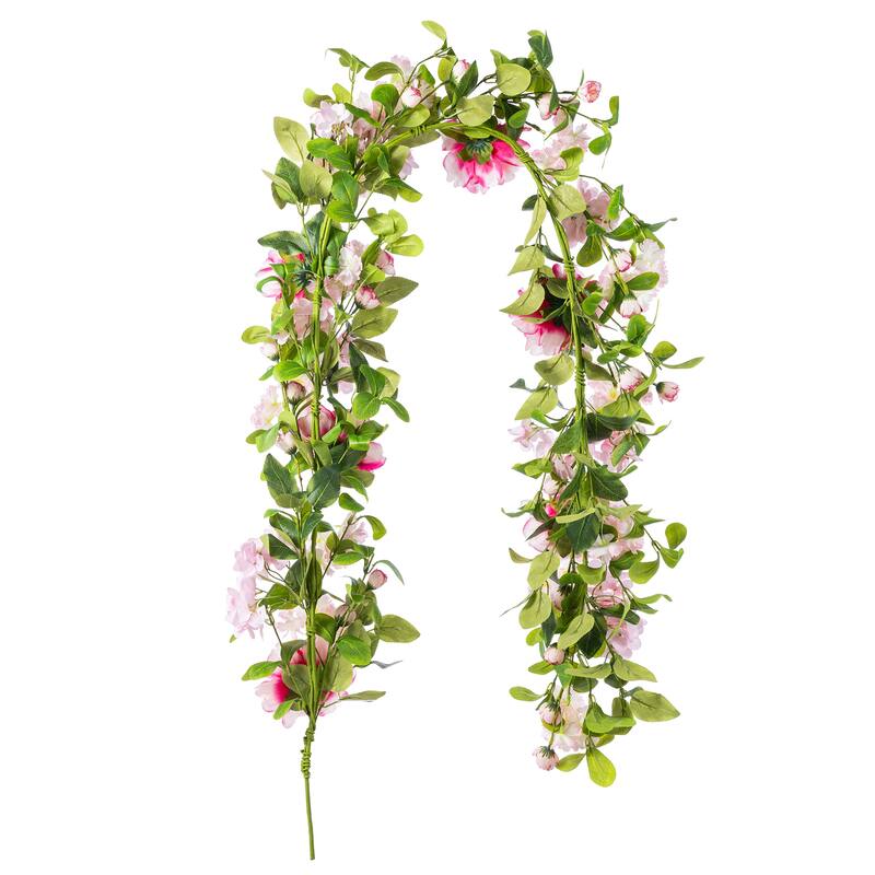 Glitzhome Pink Hydrangea, Peony & Cherry Wreath Garland