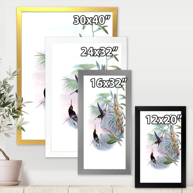 Designart "Vintage Hummingbird on A Branch" Traditional Framed Art