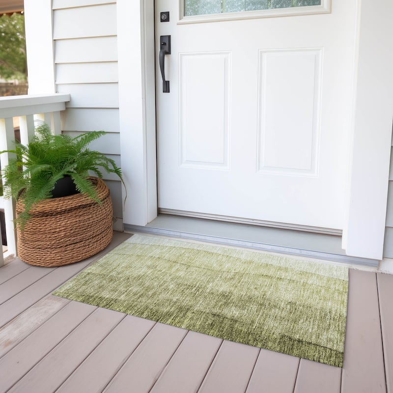 Machine Washable Indoor/ Outdoor Chantille Modern Horizon Rug - Olive - 1'8" x 2'6"