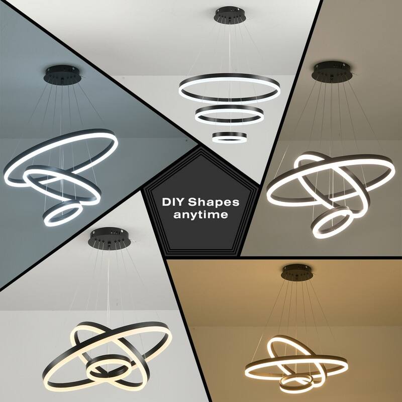 3-Rings Chandelier Modern LED Chandelier Black,Tiered 6 Ring LED Light