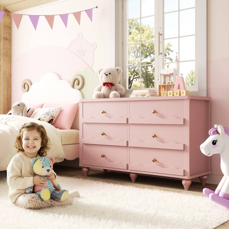 Modern 6-Drawer Dresser Closet Organizer, 43-In Chest of Drawers TV Stand