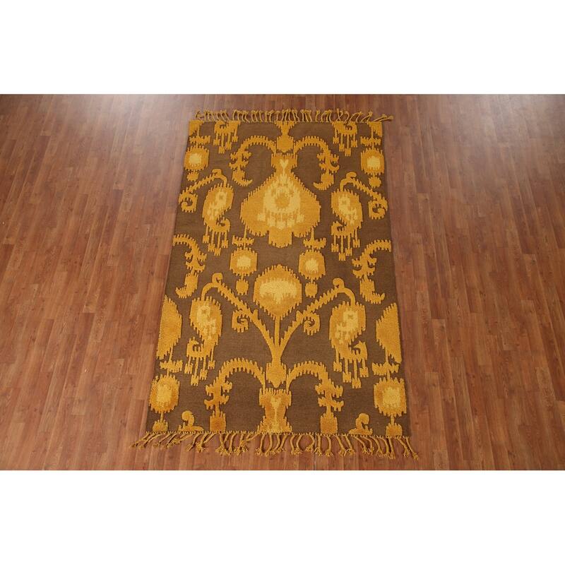 Gold Moroccan Indian Area Rug Hand-Knotted Wool Carpet - 5'0"x 8'0"