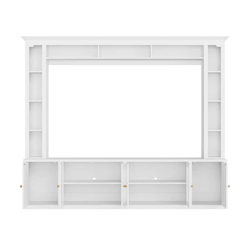 Entertainment Center Wall Unit Set with Bookshelves, Large 92" TV Stand with Glass Doors & Adjustable Shelves, for TVs Up to 80"