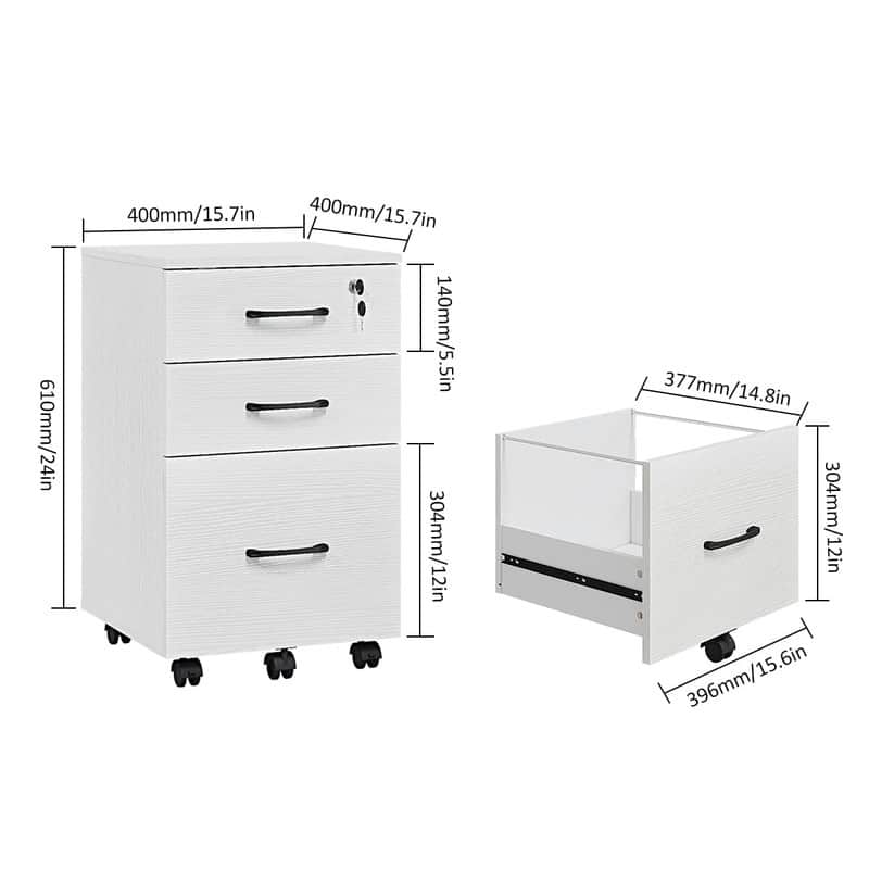 3 Drawer Wood Mobile File Cabinet