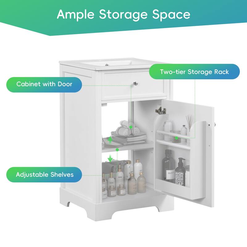 20" Bathroom Vanity with Sink, Bathroom Cabinet with Soft Closing Door, Storage Rack and Adjustable Shelve