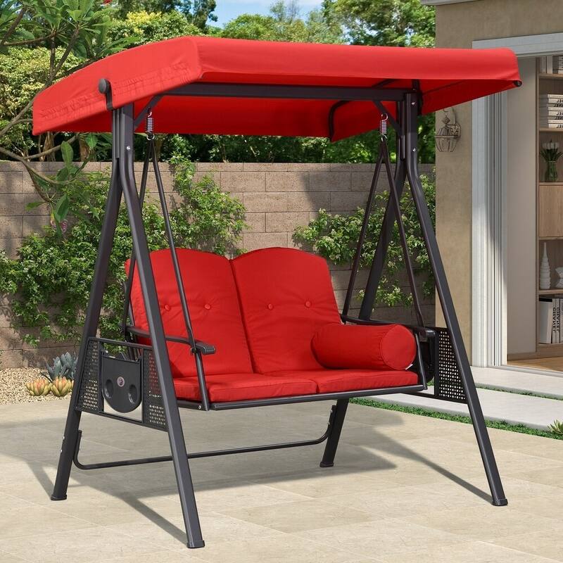 PURPLE LEAF 3-seat Outdoor Porch Swing All-Weather Steel Frame for Backyard Front Porch Lawn, Cushions and Pillow Included