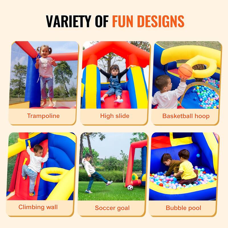 Inflatable Outdoor Trampoline Jumping Bouncer House with Blower Slide and Storage Bag - 131.1” x 133.1” x 90.6”