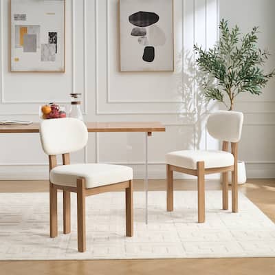 Farmhouse Wooden Dining Chairs Set of 2, Fabric Upholstered Chairs with Cushioned Wingback
