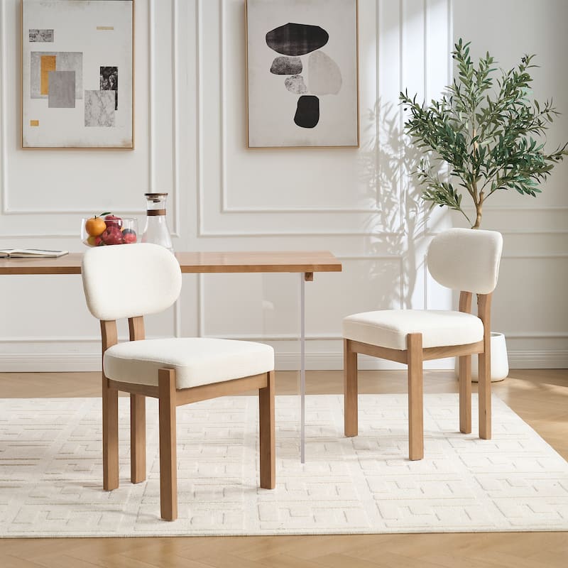 Set of 2 Modern Wooden Fabric Upholstered Dining Room Chair Kitchen Chairs - Beige - Beige