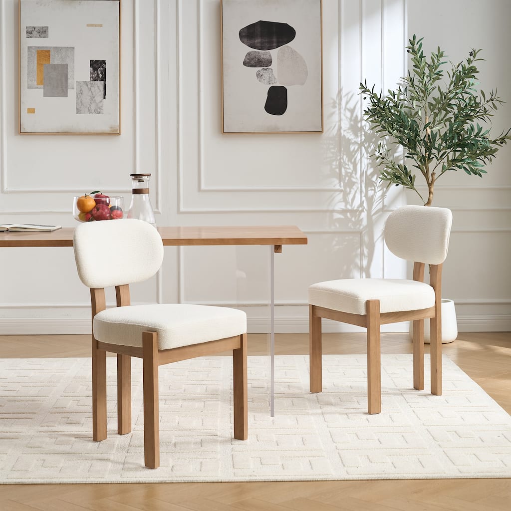 Set of 2 Modern Wooden Fabric Upholstered Dining Room Chair Kitchen Chairs - Beige
