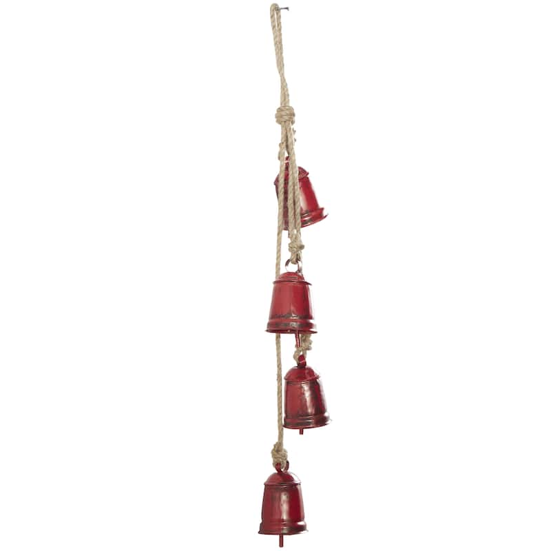 Metal Handmade Cluster Decorative Bells with 4 Bells on Jute Hanging Rope - Gold, Red, White, Black - Roche River Decor
