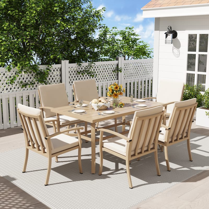 EGEIROS LIFE AluLux 7-Piece Aluminum Patio Dining Set with Washable Cushions