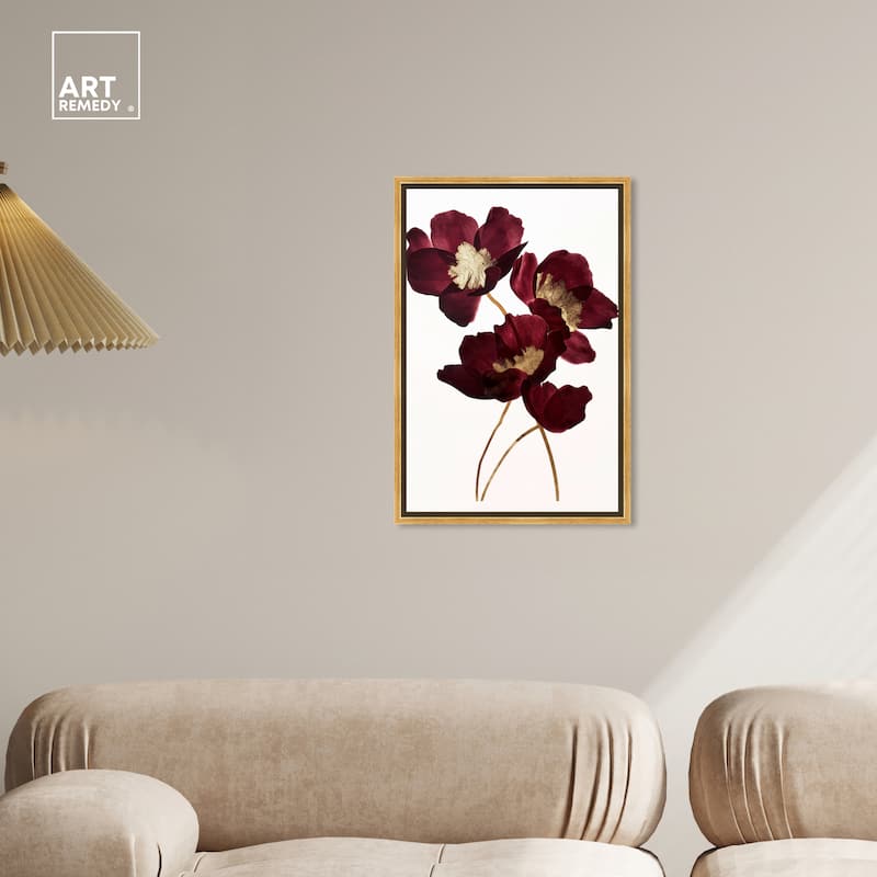 Art Remedy Wine Flowers Framed Floral Fine 1 Piece Canvas Wall Art