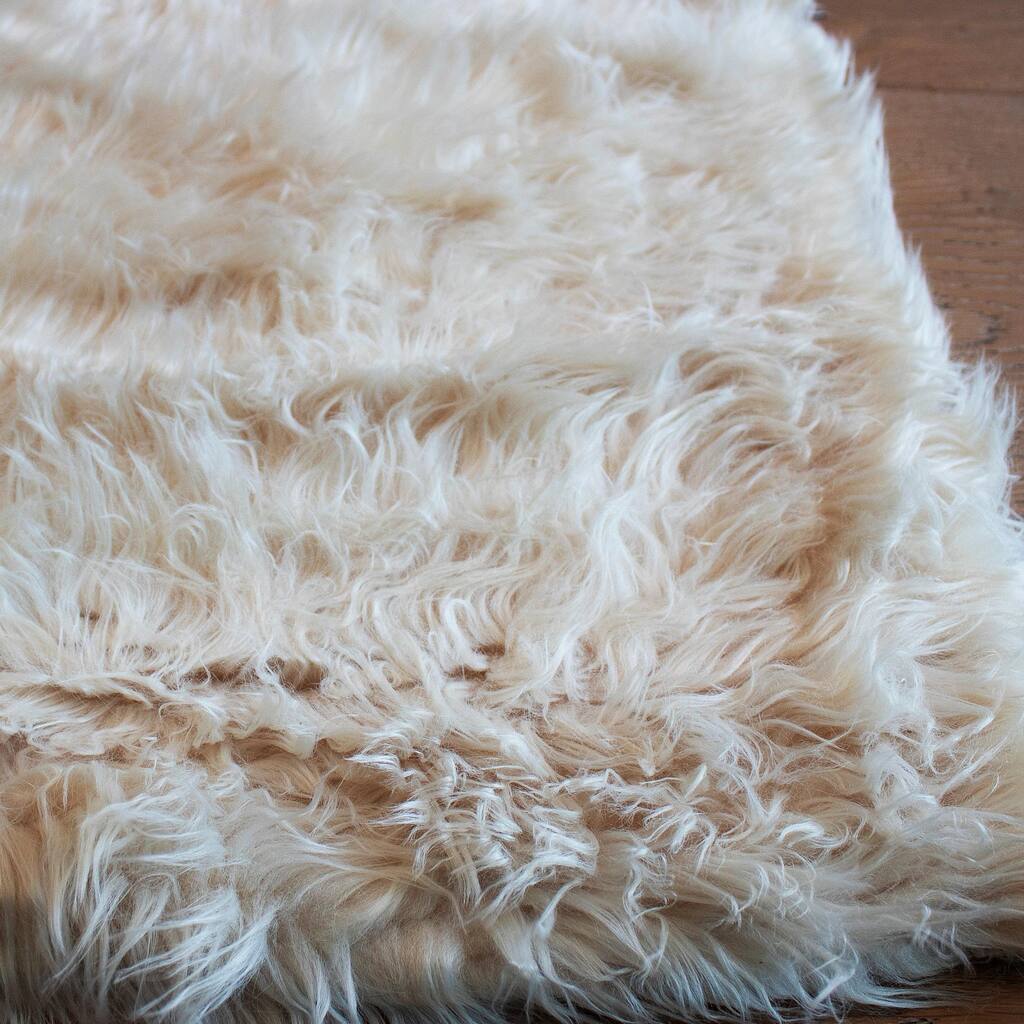 RugBerry Faux Sheepskin Solid Shag Area Carpet Rug Beige Color