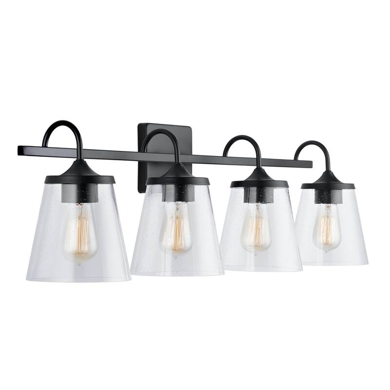 Jayne 4-light Bath/ Vanity Fixture w/ Clear Seeded Glass - Matte Black