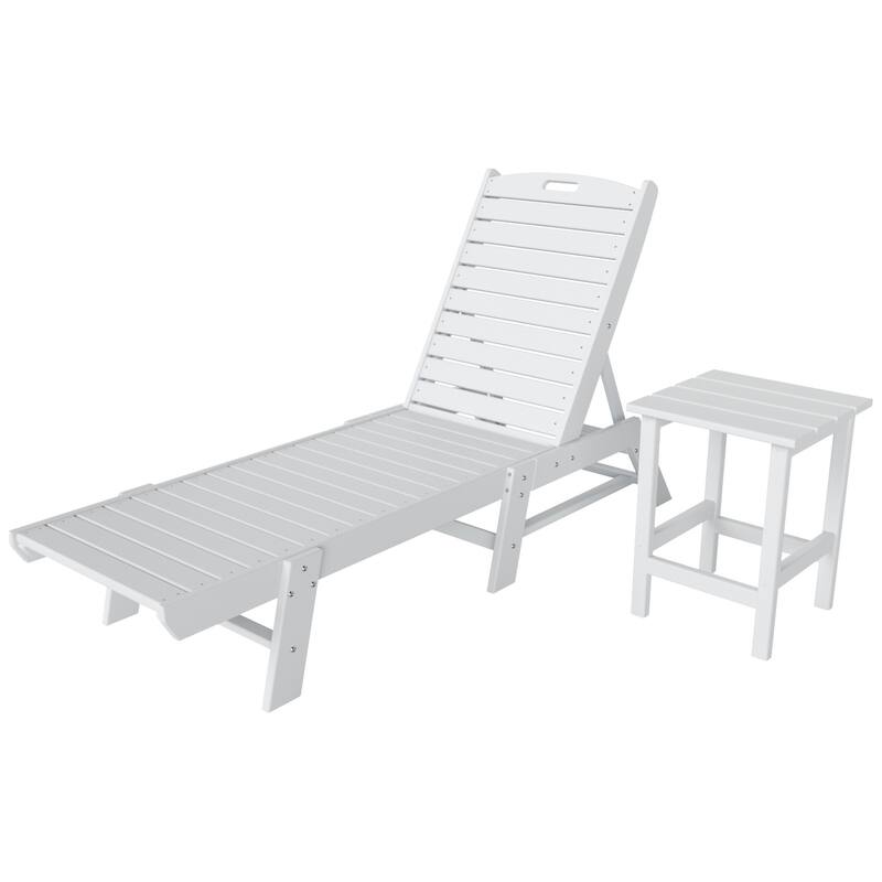 Laguna Hdpe All Weather Outdoor Patio Pool Reclining Armless Chaise Lounges With Side Table (2-Piece Set)