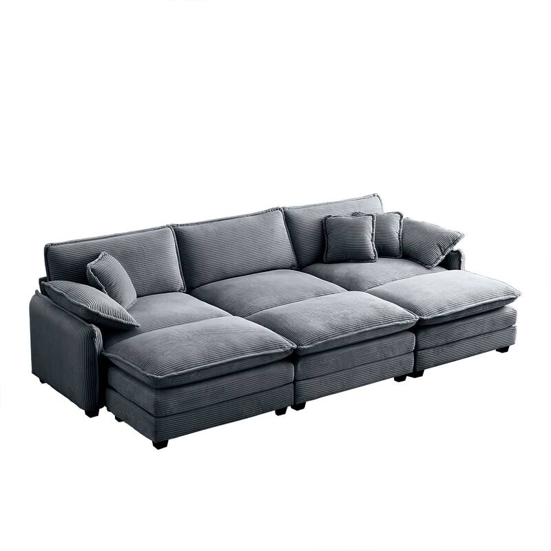 3-seater Corduroy Modular Sectional Sofa Set with Ottomans