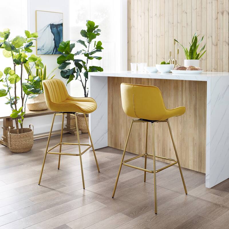Art Leon 2pcs Comfortable Velvet Swivel Bar Stools