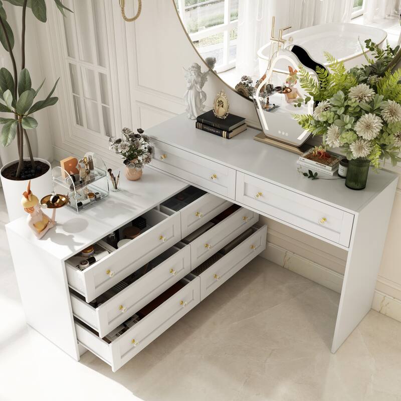 Multi-Functional White Dresser/Vanity Table Ample Storage 8 Drawers