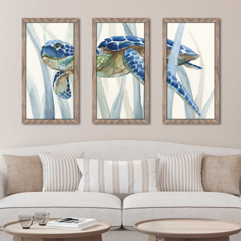 "Turtle in Seagrass II" 3 Piece Print on Acrylic