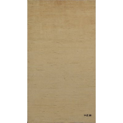 Beige Yellow Gabbeh Oriental Foyer Rug Handmade Wool Carpet - 3'1"x 6'4"