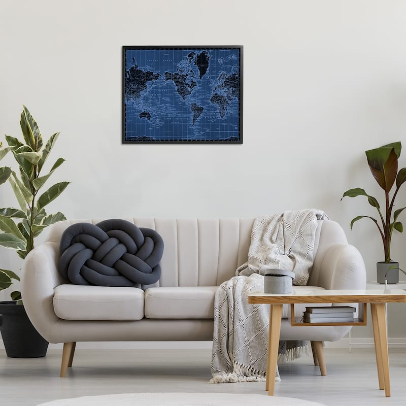 Stupell Blue Toned World Map Framed Giclee Art Design By Phillipa Katz