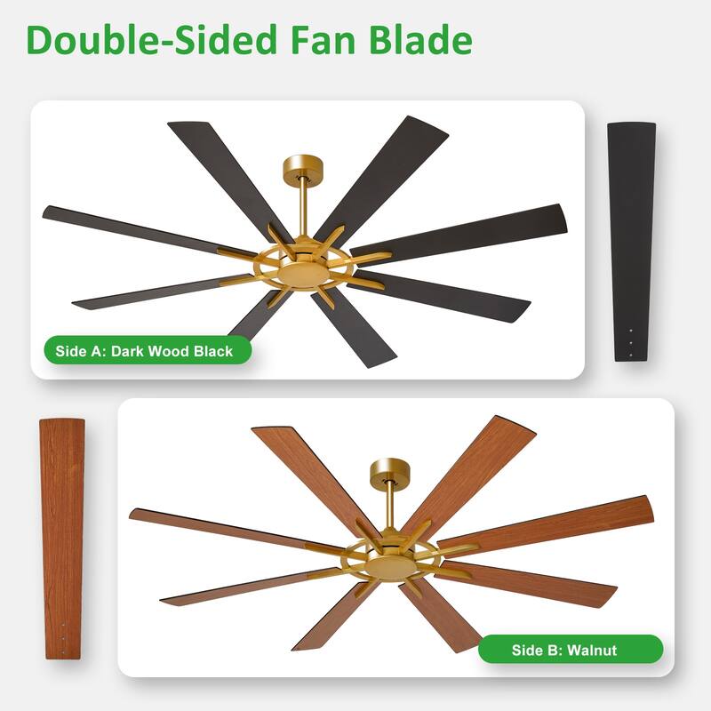 72" large Ceiling Fan for Farmhouse: without Light 8 Blades 5-Speed Timer - with Remote for Big Indoor Outdoor Covered Patio