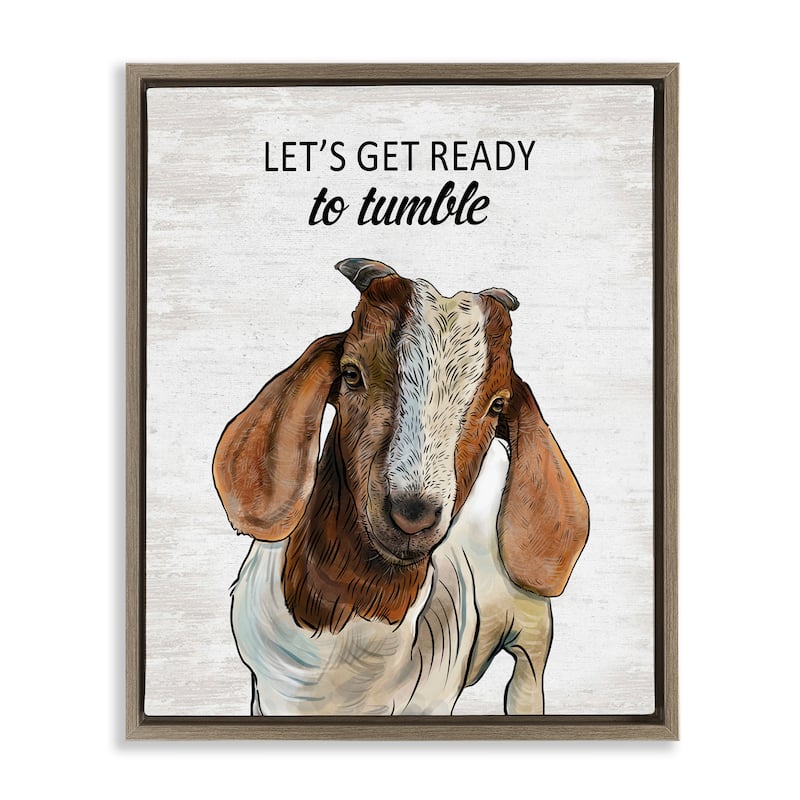 Stupell Ready To Tumble Laundry Goat Framed Floater Canvas Wall Art Design By Lettered and Lined - 17 x 21 - Brown