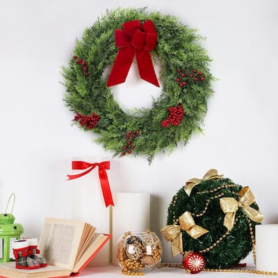 24 Inch Christmas Door Wreath, Xmas Greenery Wreaths with Berries - N/A