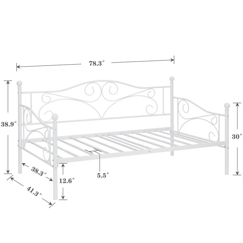 VECELO Scroll Design Metal Twin Size Daybed with Roman Column Legs 440 LBS Capacity Sofa Bed 440 lbs Capacity for Living Room