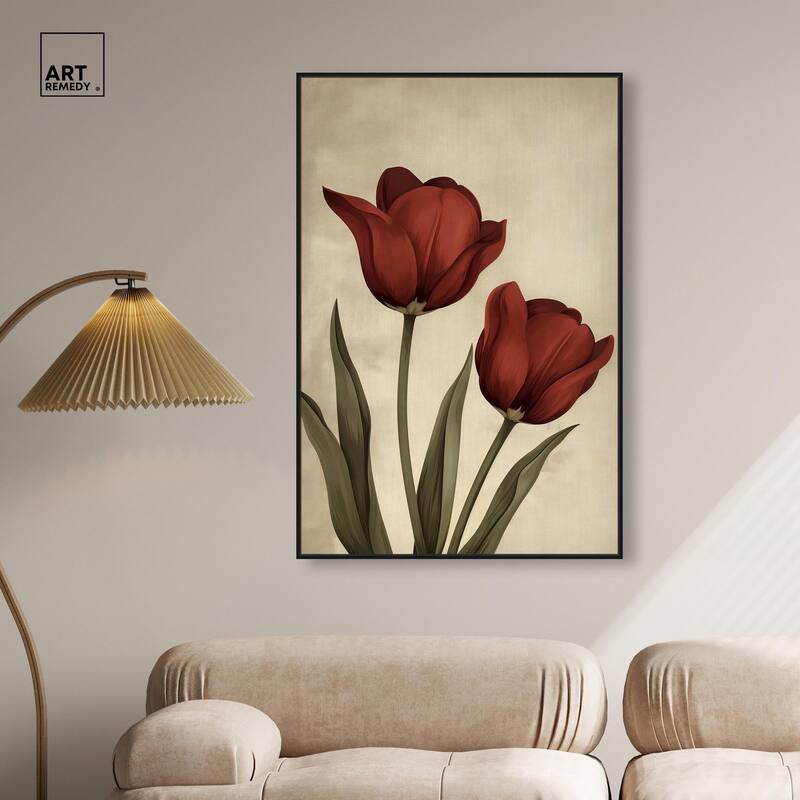 Deep Red Tulips Canvas by Art Remedy