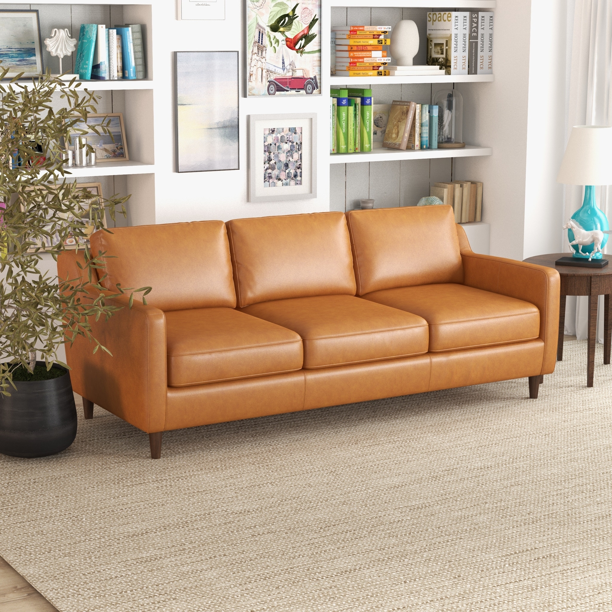 Modern cognac 2025 leather sofa