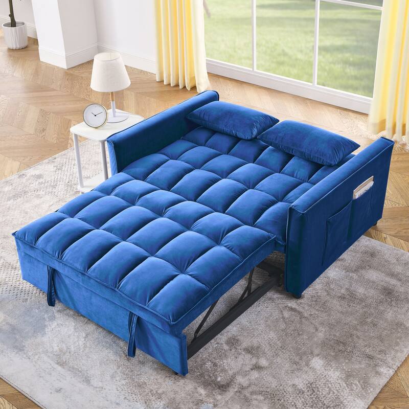 3-in-1 Convertible Sofa Bed, 3-Position Adjustable, Velvet Blue, 54" Wide