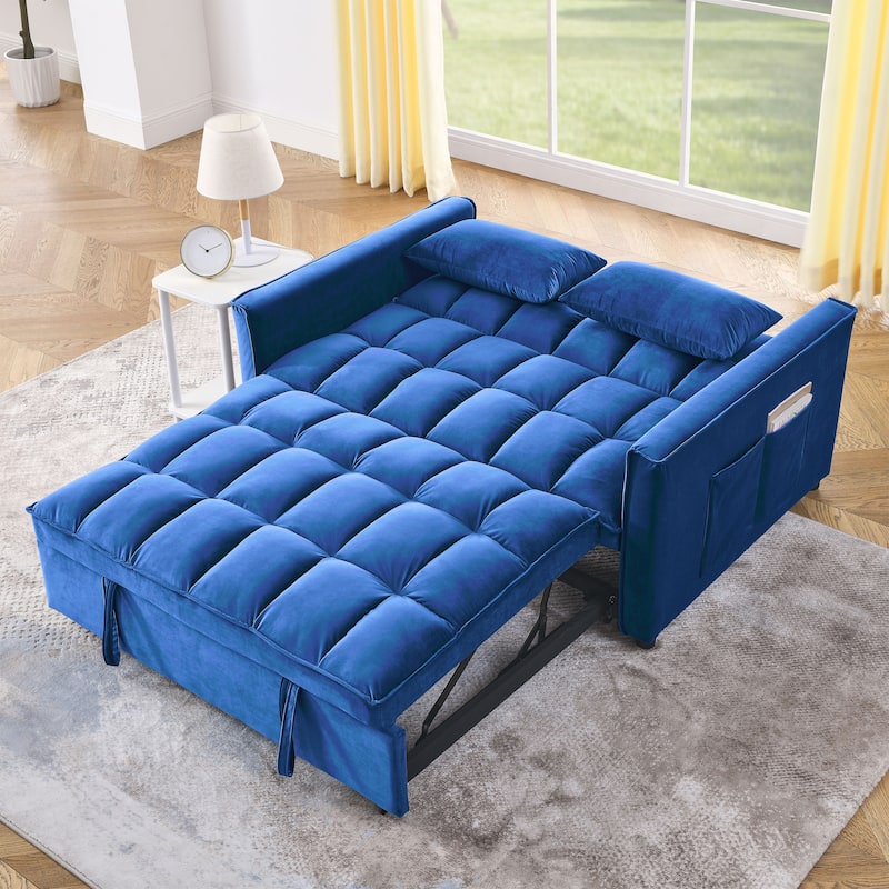 53.94Inch Convertible Sleeper Sofa with Two Side Pockets and 2 Pillows