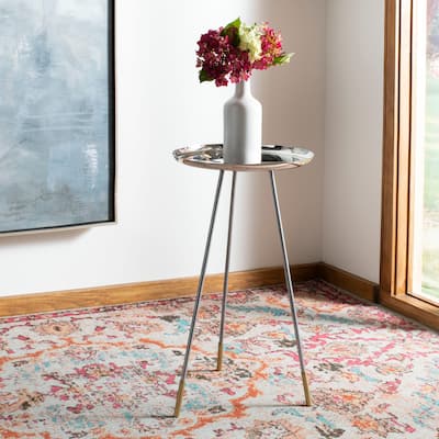 SAFAVIEH Calix Side Table W/ Gold Cap -Silver/Gold - 15.8" x 15.8" x 22.8"