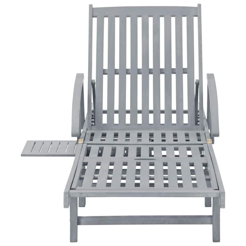 Patio Sun Chaise Lounger, Gray Fabric, Acacia Wood, Wheels, 78 Inch