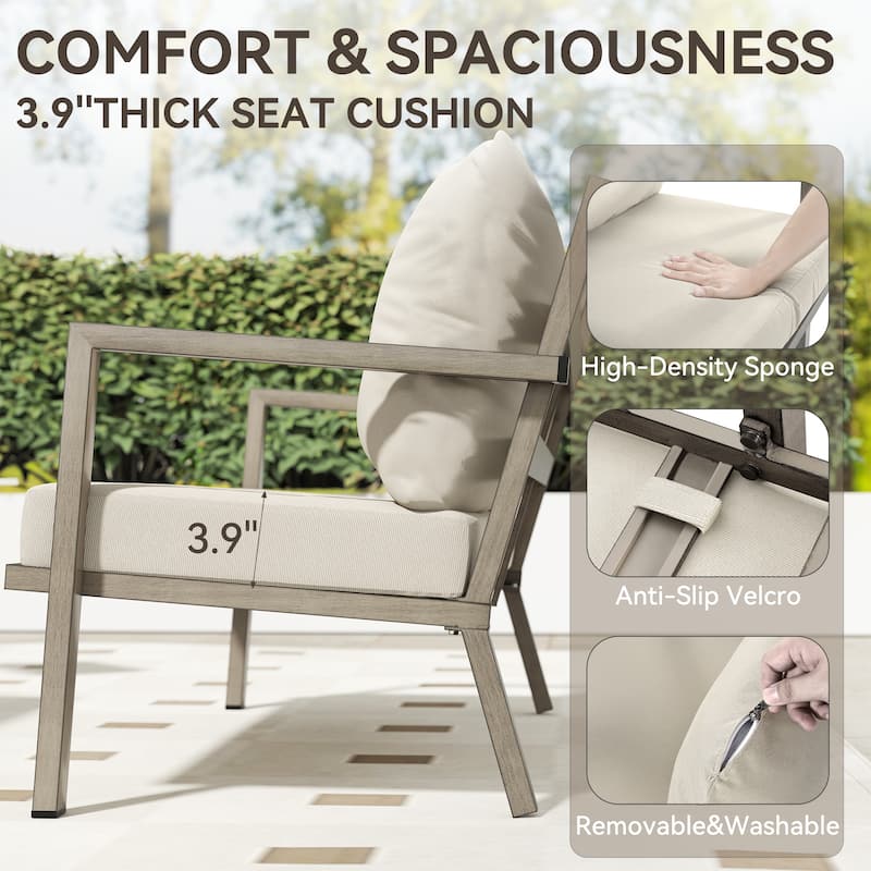 MornLift 4-Piece Aluminum Outdoor Patio Conversation Set with Beige Cushions, Sofa and Coffee Table