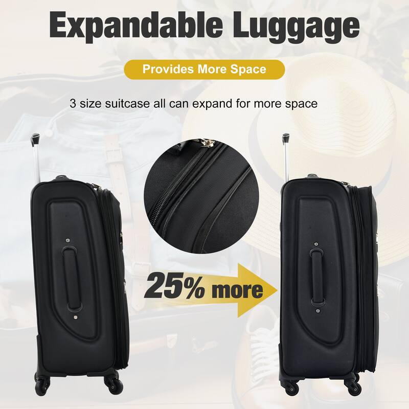 Softside Luggage Expandable 3 Piece Set Suitcase with Duffel Bag, Lightweight Luggage Travel Set-22IN 26IN 30 IN