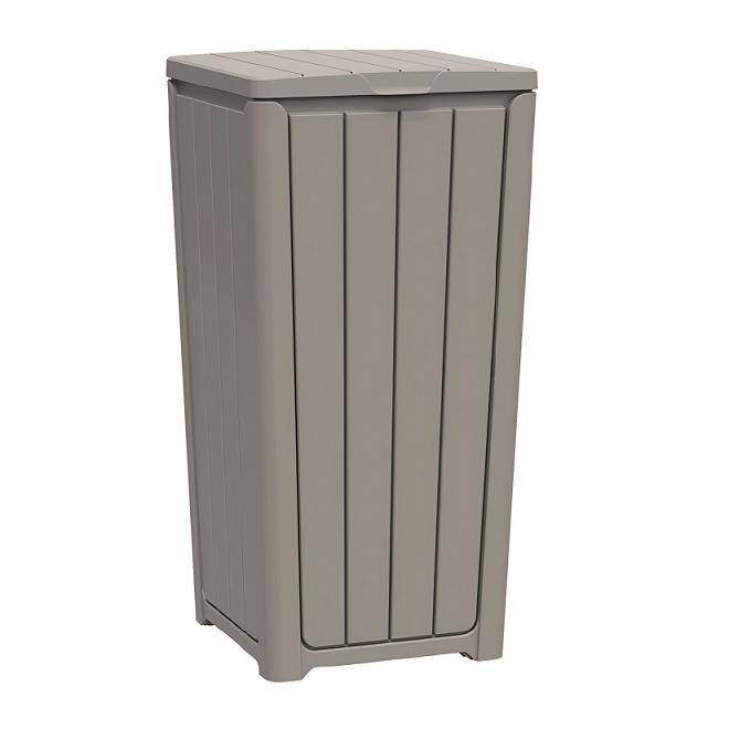 Outdoor Trash Can with Lid, Waterproof Resin Garbage Can with Tiered Lid - Brown
