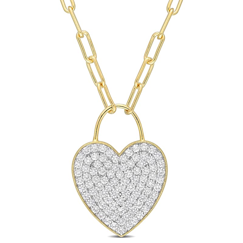 Miadora Created White Sapphire Heart Pendant with Chain in Yellow Plated Sterling Silver