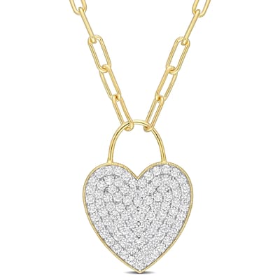 Miadora Created White Sapphire Heart Pendant with Chain in Yellow Plated Sterling Silver