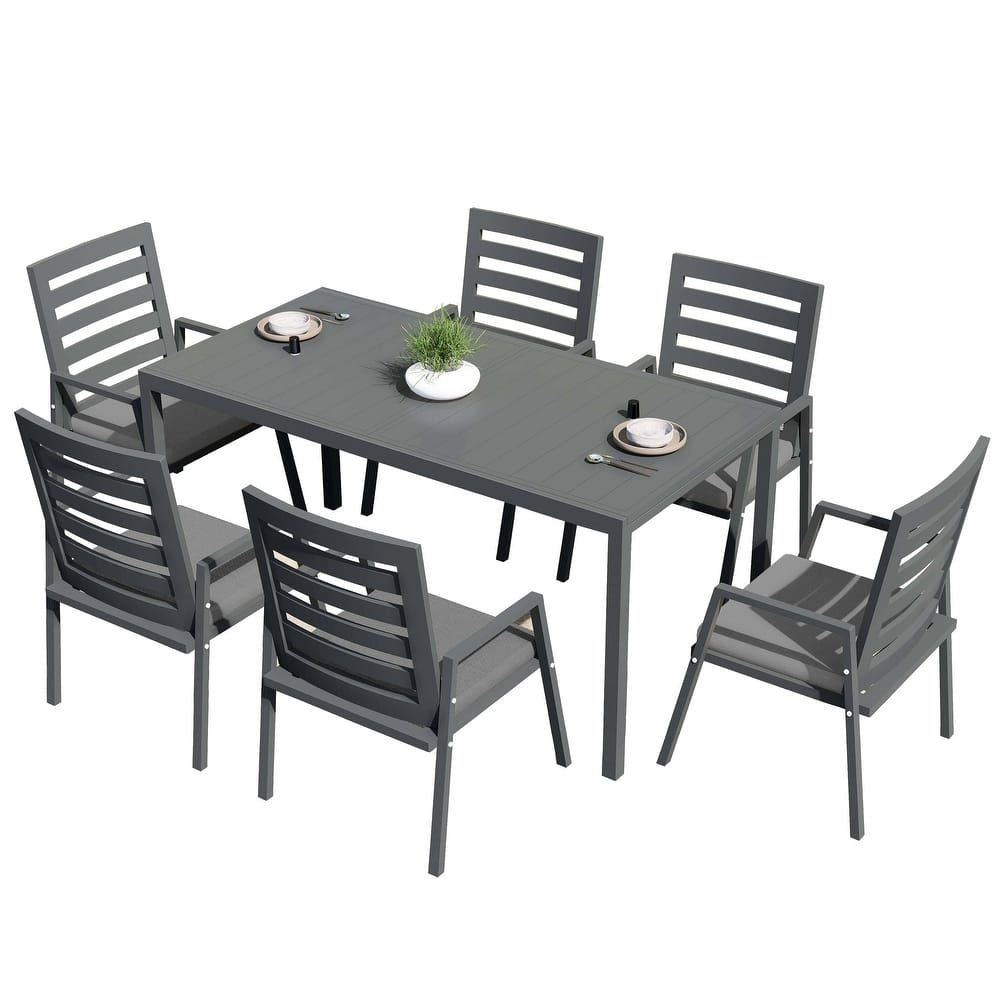 Chelsea 7-Piece Aluminum Outdoor Dining Set 78 in. Rectangular Table and 6 Dining Armchair w/ Cushions - N/A