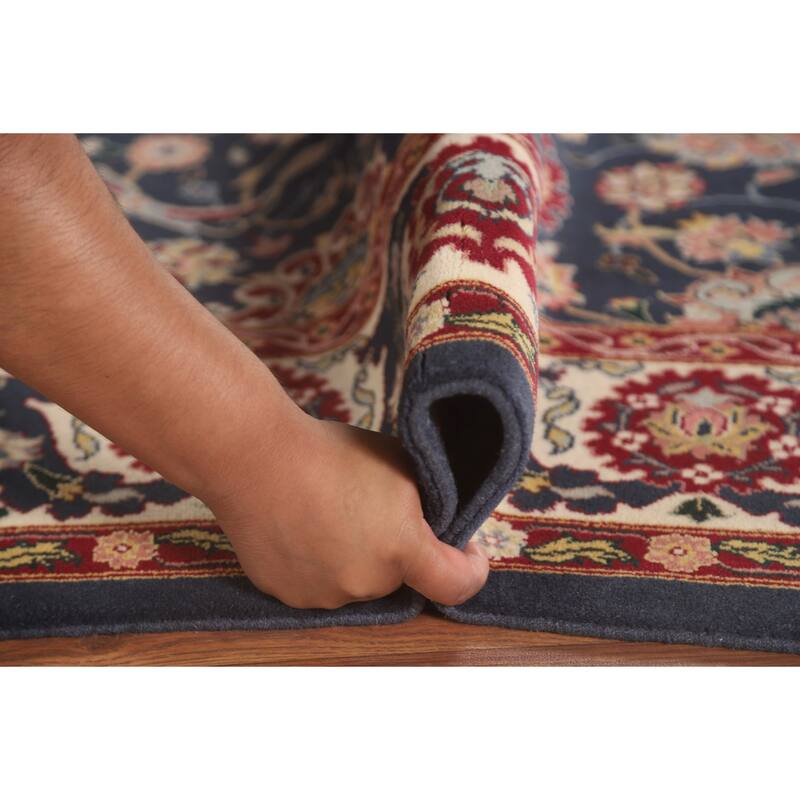 All-Over Floral Blue Tabriz Oriental Area Rug Hand-Knotted Wool Carpet - 5'9" x 8'10"